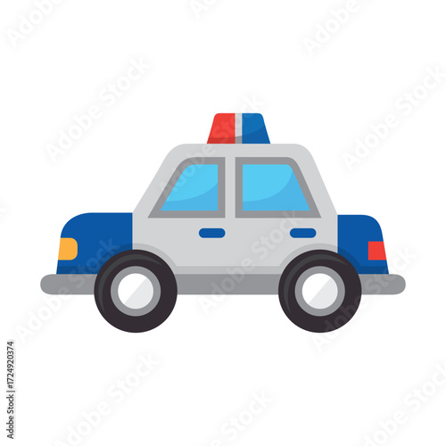 Stylized cartoon police car with red and blue lights