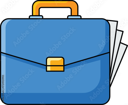 Blue briefcase with orange handle and papers sticking out vector