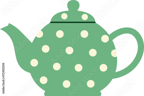 Green polka dot teapot with cream circles and dark green band vector