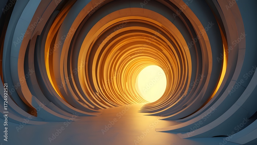 Fototapeta premium Abstract tunnel with glowing light at the end creating a sense of depth and perspective