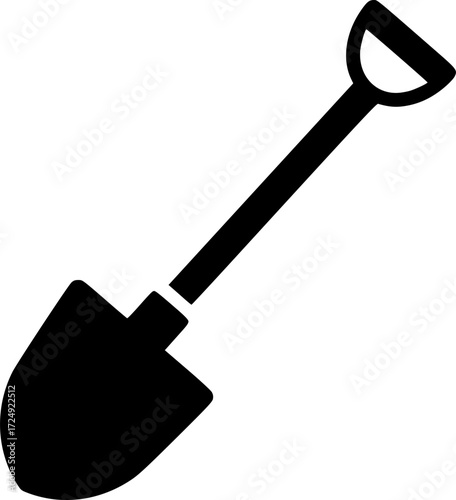 a black shovel icon with white background, simple, illustration