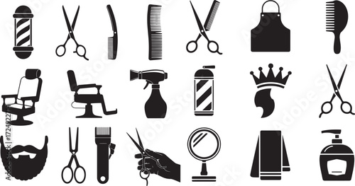 Barber shop tools and accessories collection scissors comb