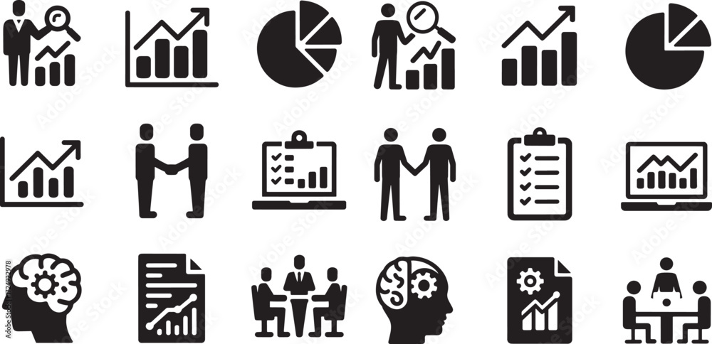 Obraz premium Business icons depicting graphs people and meetings charts