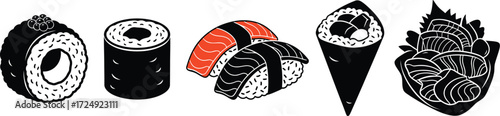 Sushi set illustration hand drawn sushi and rolls japanese food menu design elements 