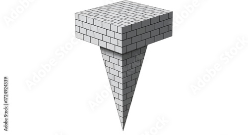 Abstract 3D Brick Structure Cube and Cone Fusion