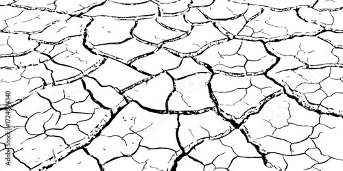 Dry cracked earth texture background showing natural drought patterns. High-resolution cracked soil surface design, ideal for abstract, environmental, and climate change concept visuals.