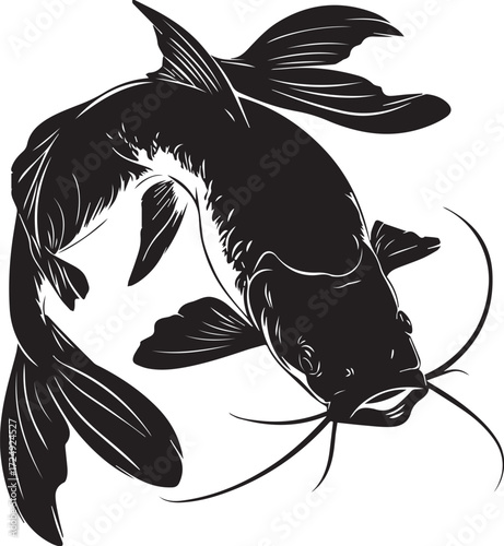 Koi Fish Silhouette: A sleek, stylized silhouette of a koi fish, showcasing the beauty of the aquatic form, perfect for artistic and decorative uses.