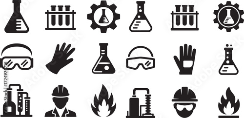 Laboratory equipment safety gear and industrial icons vector