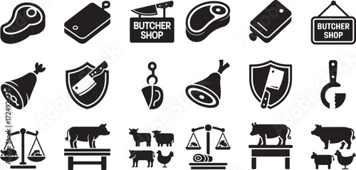 Meat cuts and butcher shop icons steak chicken