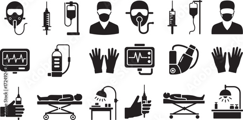 Medical equipment and healthcare professionals icons syringe