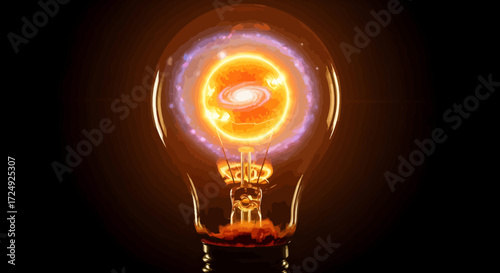 Creative Concept A Glowing Galaxy Contained Within a Light Bulb, Illustrating Ideas & Innovation