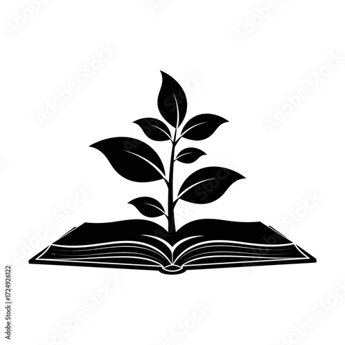 Conceptual Iconography Silhouette Knowledge Flora Growing From a Book Learning Symbolism Vector