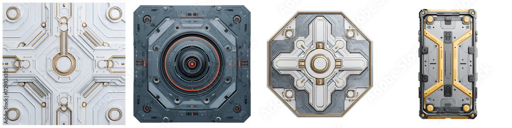 Fototapeta premium Sci-Fi Panel Texture Set. Futuristic Technology Detail. Industrial Design.