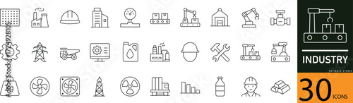  Minimal Industry Line Icon Set 30 Clean Outline Symbols for Factory, Manufacturing, and Production Design