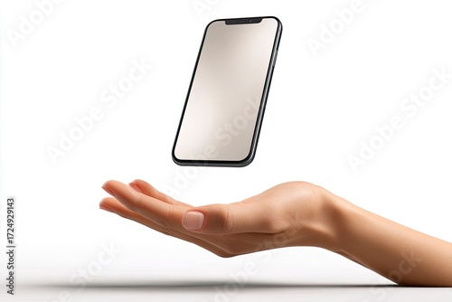 A hand gracefully levitates a modern smartphone