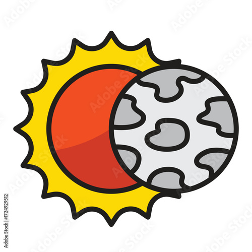 Stylized depiction of an eclipse moon partially obscuring the sun