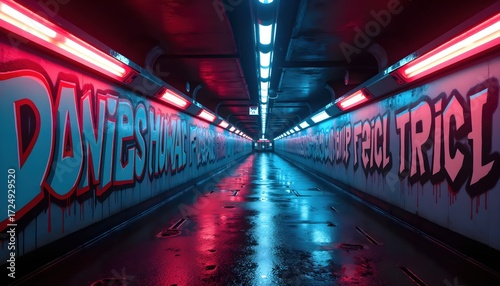 Futuristic Underground Path Illuminated by Electric Street Lights