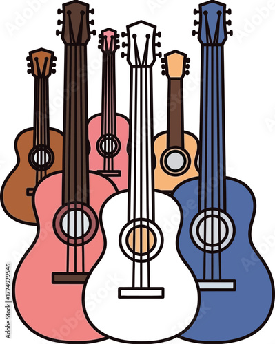 Ukulele set of musical instruments. electric guitar icons editable vector illustration