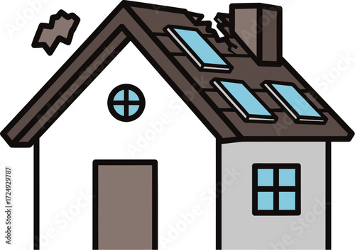 House roof badly damaged by storm icon editable vector illustration