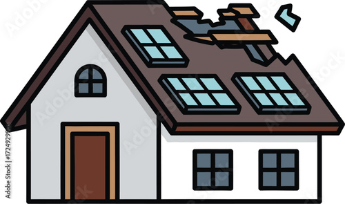 House roof badly damaged by storm icon editable vector illustration