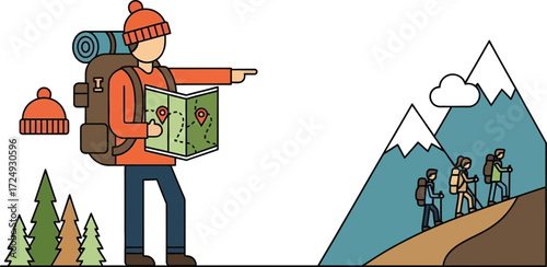 Hiker adventure expedition icon vector illustration