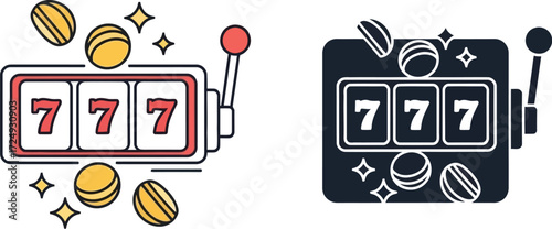 Lucky 7 slot machine game vector illustration. Lucky number big win text slot machine icon