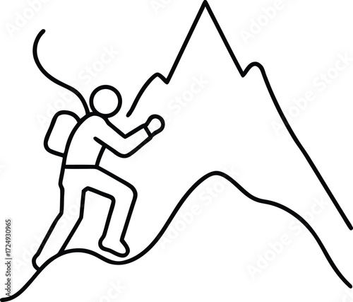 continuous line art mountain climber vector design illustration on transparent