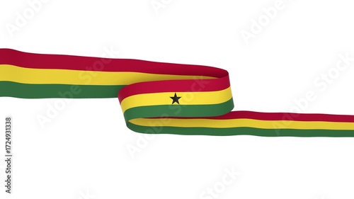 Waving Ghana Flag Ribbon on White Background with Alpha