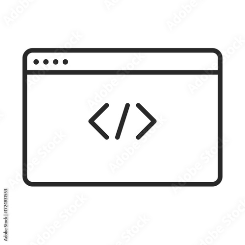 Coding line icon on browser window for web development clip art.