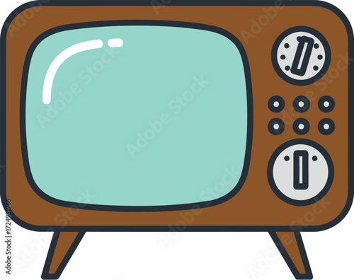 Retro tv vector illustration. Nostalgia vintage TV with antenna on stand editable vector illustration icon. 