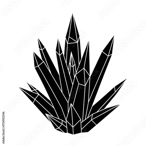 Abstract Silhouette Crystal Plant Geometric Faceted Leaves Modern Crystalline Botany Design