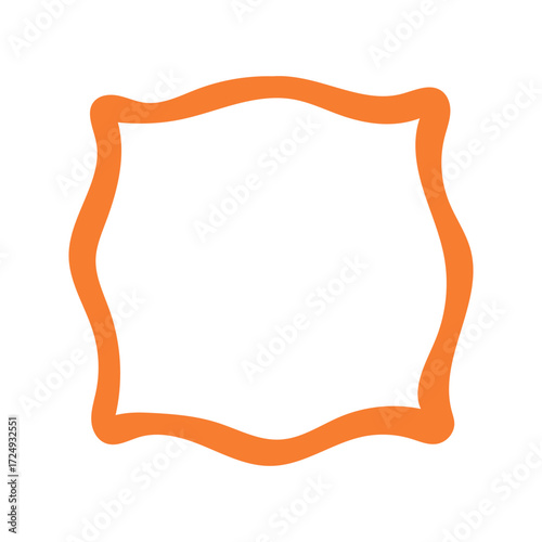 A single hand-drawn square frame with scalloped wavy edges. Bold orange decorative border in doodle style. Ideal for scrapbooking, invitations, greeting cards, photo albums, and creative designs.