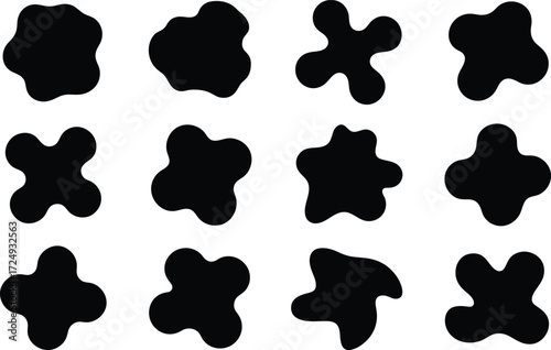 Abstract Blob Shapes Black and White Seamless Pattern Background Illustration