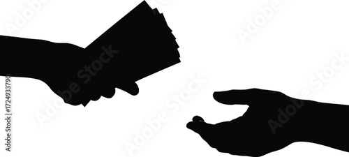 Hand giving money symbolizes financial transaction, investment or charity in sleek monochrome design for business and personal finance needs