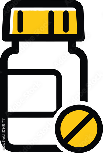 No Pills Icon with Bottle, Forbidden Medication Vector