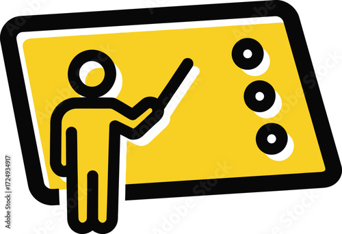 Presentation Icon of Person Explaining Yellow Board