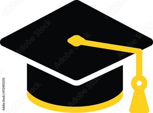 Black Graduation Cap Icon with Yellow Tassel