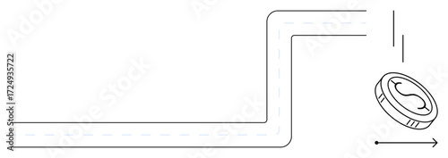 Coin moving off a sharp turn, illustrating financial choices, risk, growth, and efficiency. Ideal for strategy, savings, investing, economy business flow innovation simple flat metaphor