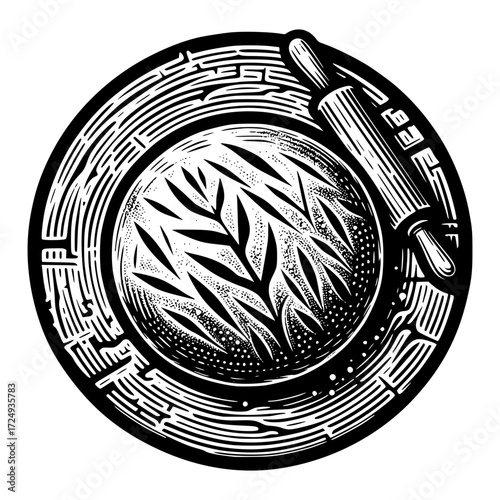 A flatbread on wooden plate black vector icon with transparent background 