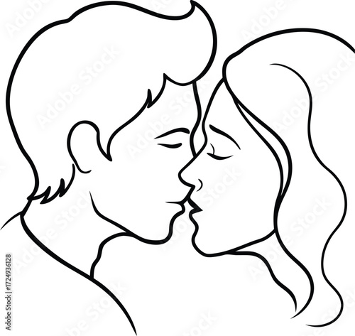 couple kissing clean continuous stroke romantic outline