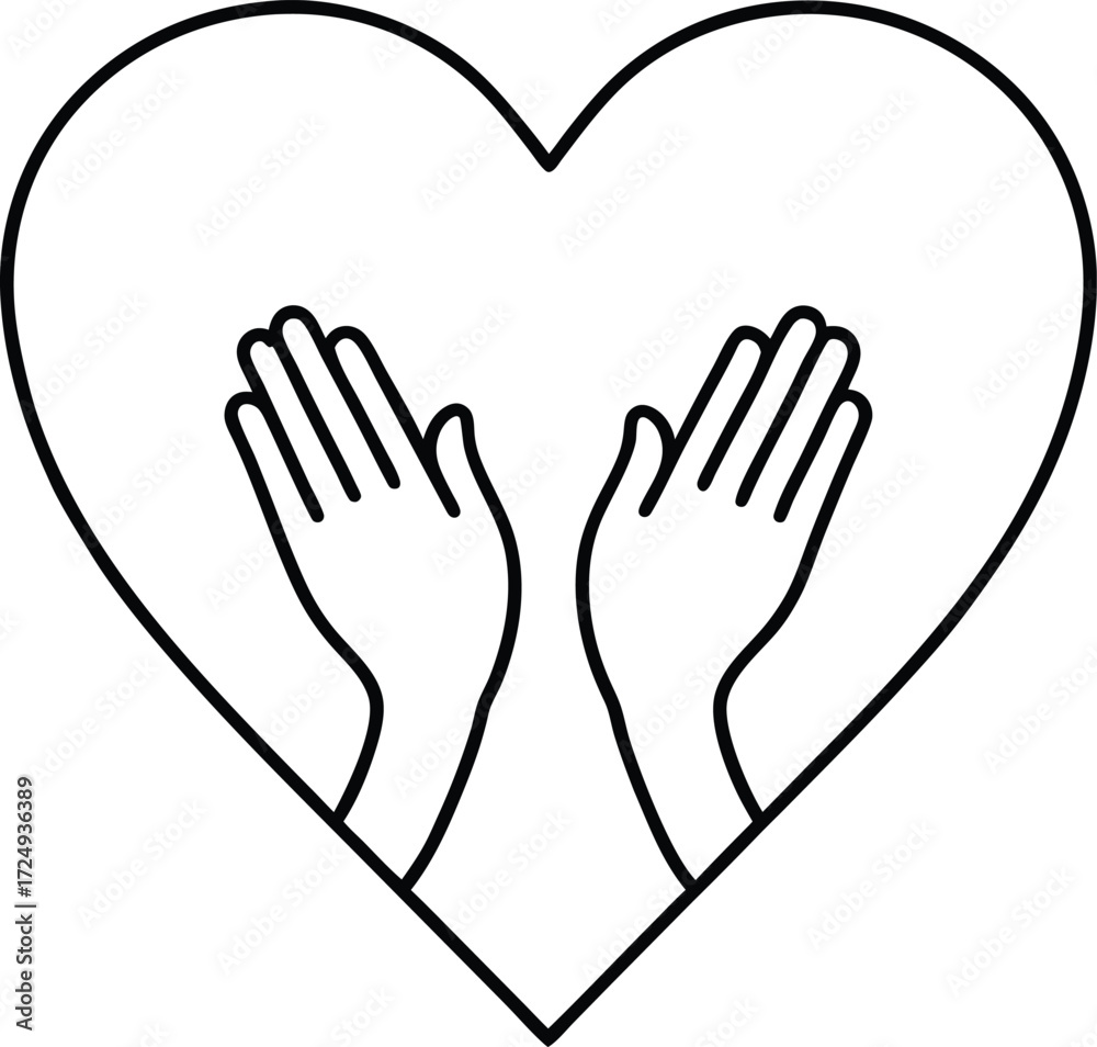 Obraz premium hands heart shape continuous line unity sketch