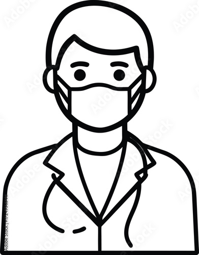 line art doctor wearing mask illustration on transparent