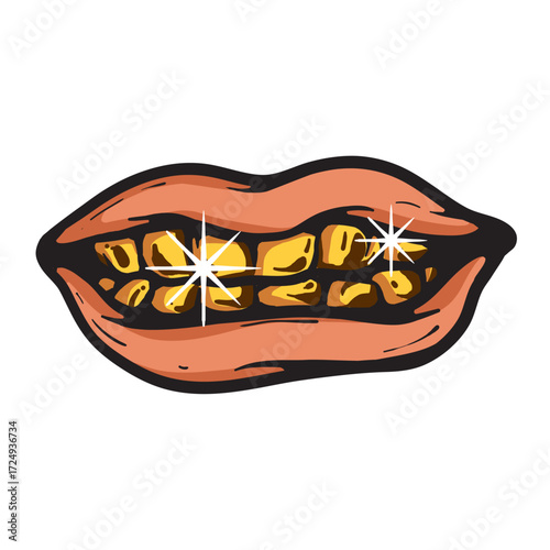 Golden teeth Cartoon Vector Illustration