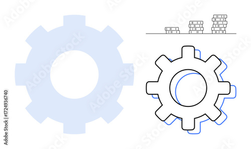 Gear mechanism symbolizes productivity and innovation, while stacks of coins suggest financial growth. Ideal for concepts thumbs up business optimization, efficiency, investment, success, economy
