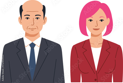 Business professionals vector illustration with diverse characters, corporate attire, office people, formal clothing, workplace diversity, modern flat design style