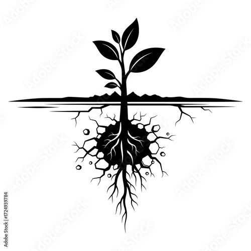 Root Breaking Through Concrete Bold Graphic Narrative Silhouette Perseverance Strength Symbol
