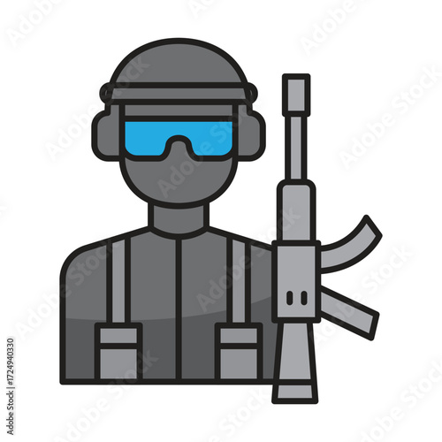 Stylized flat illustration of a soldier with a rifle