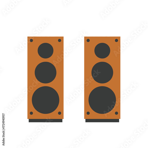 A simple illustration of two wooden speakers facing forward isolated on white