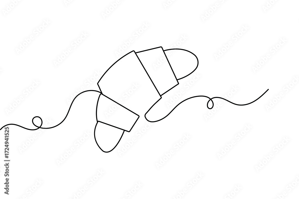Fototapeta premium Croissant food pastry continuous one line drawing minimalist style isolate outline vector sketch