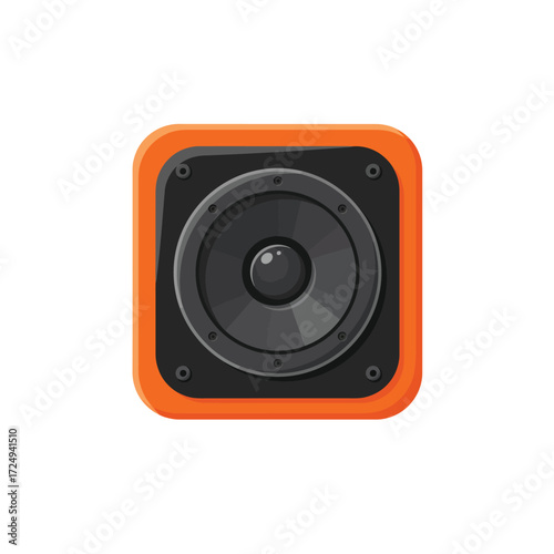 Cartoon illustration of a modern orange and black speaker icon design